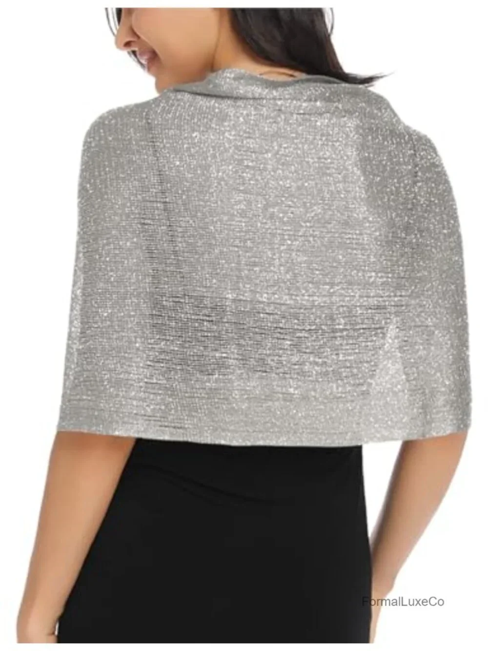 Women's Knit Wrap Shawl with Buckle Sparkling Evening Party Scarf